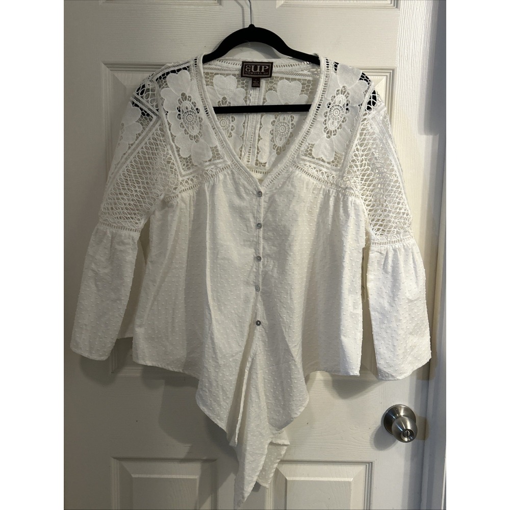 NWT Cowgirl Up Womens Button‎ Up Eyelet Blouse White S